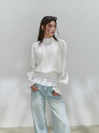 White Reversible Tie Neck Peplum Top - EveningVerse2