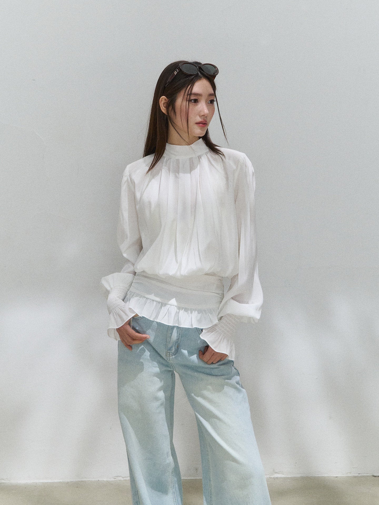 White Reversible Tie Neck Peplum Top - EveningVerse2