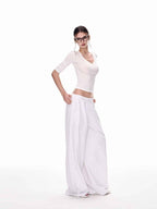 White/Black Lyocell V - Neck Multi Sleeve Slim Crop Top - EveningVerse - 11