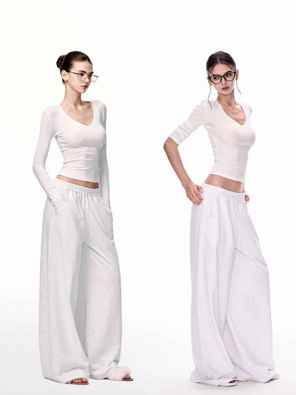 White/Black Lyocell V - Neck Multi Sleeve Slim Crop Top - EveningVerse - 10
