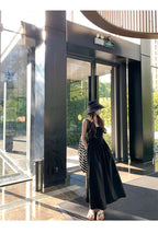 White/Black Spaghetti Strap Round Neck High Waist A - Line Maxi Dress - EveningVerse - 12