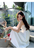 White/Black Spaghetti Strap Round Neck High Waist A - Line Maxi Dress - EveningVerse - 7