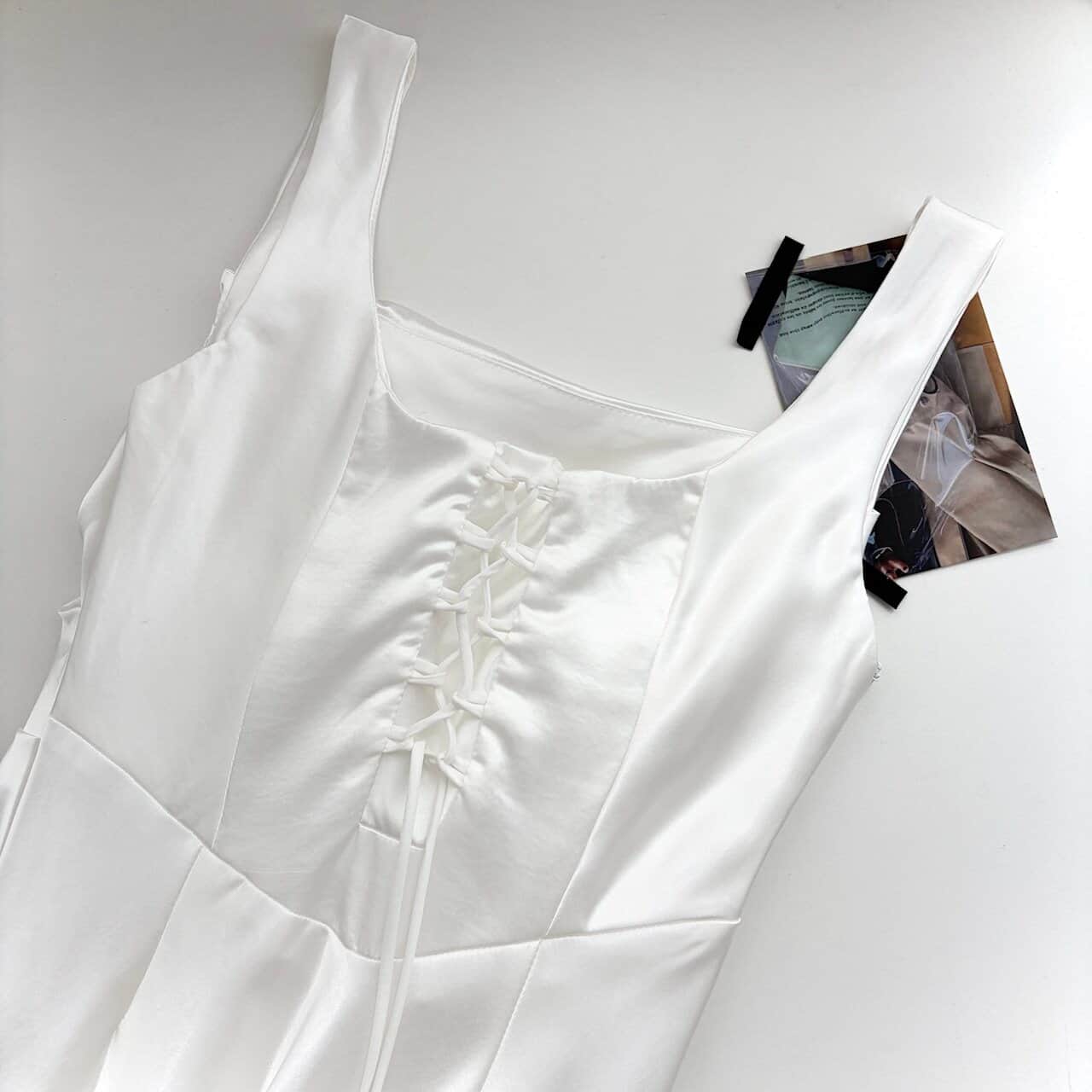 White/Gold Square Neck Satin Spaghetti Strap Maxi Dress - EveningVerse - 7