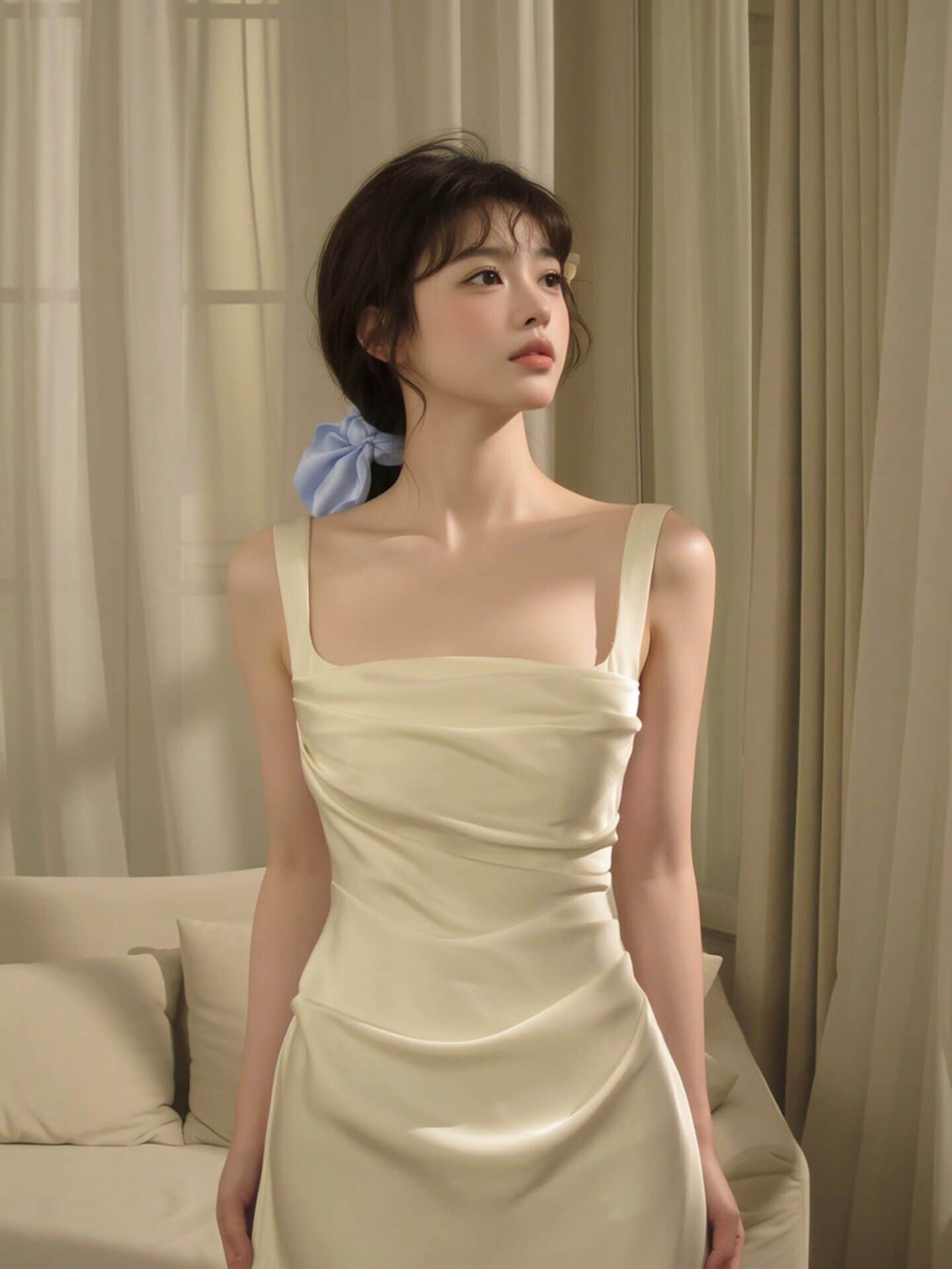 White/Gold Square Neck Satin Spaghetti Strap Maxi Dress - EveningVerse - 5