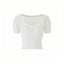White/Pink Wool Blend Knit V - Neck Cutout Short Sleeve Crop Top - EveningVerse - 14
