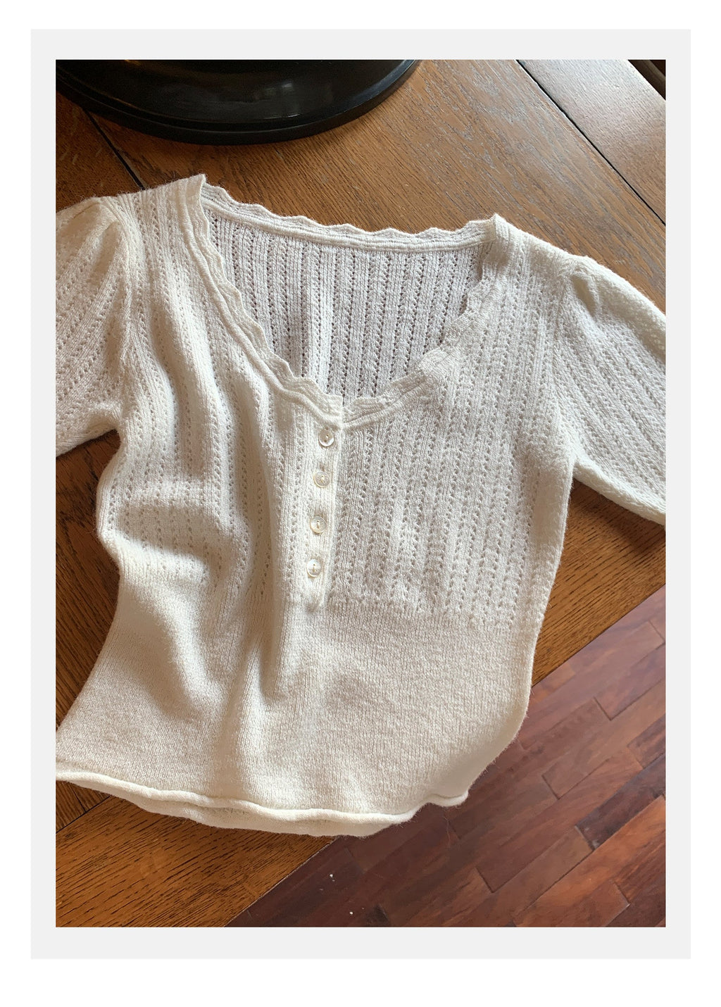 White/Pink Wool Blend Knit V - Neck Cutout Short Sleeve Crop Top - EveningVerse - 6