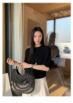 White/Pink/Black Knit Batwing Short Sleeve Cinched Waist Fitted Top - EveningVerse - 11