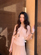 White/Pink/Black Knit Batwing Short Sleeve Cinched Waist Fitted Top - EveningVerse - 2